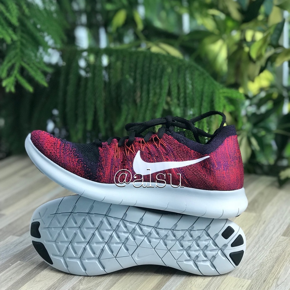 NWT Nike Free Rn Flyknit 2017 Black/Red WMNS - Picture 4 of 7